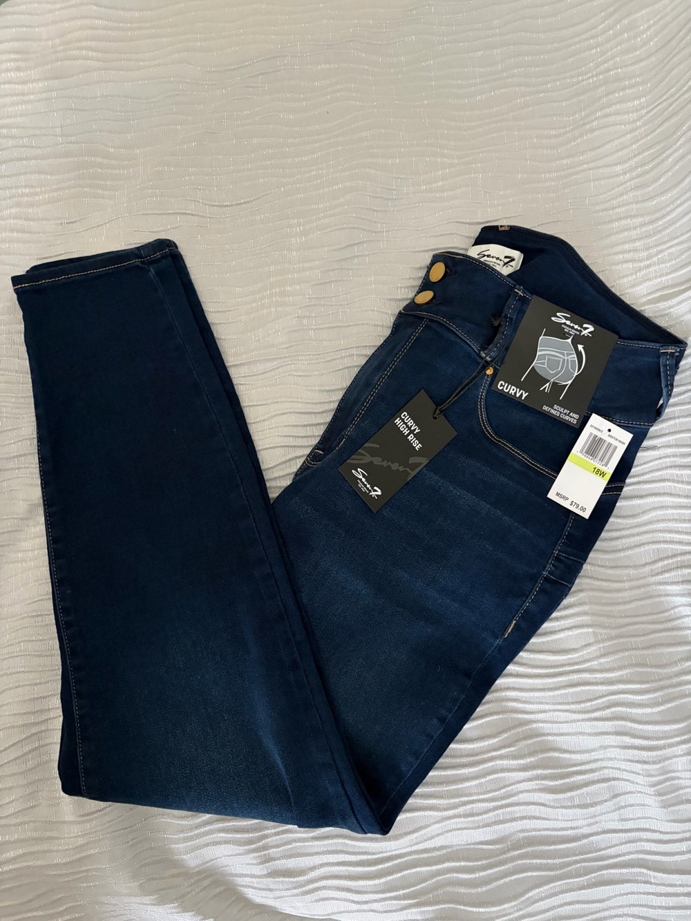 Seven7 Women’s Curvy High Rise Jeggins Dark Blue